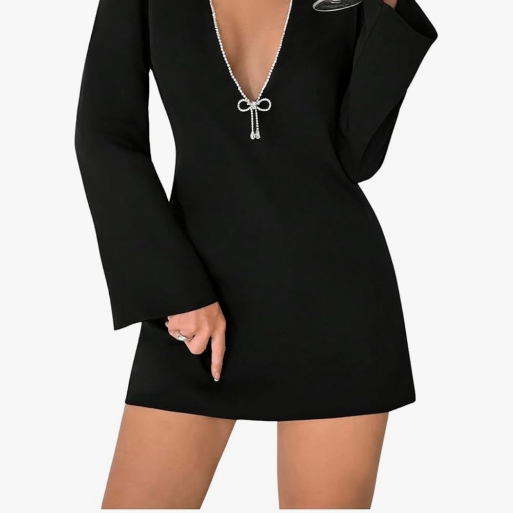 Black Bell Sleeve Bodycon Dress for Night Out